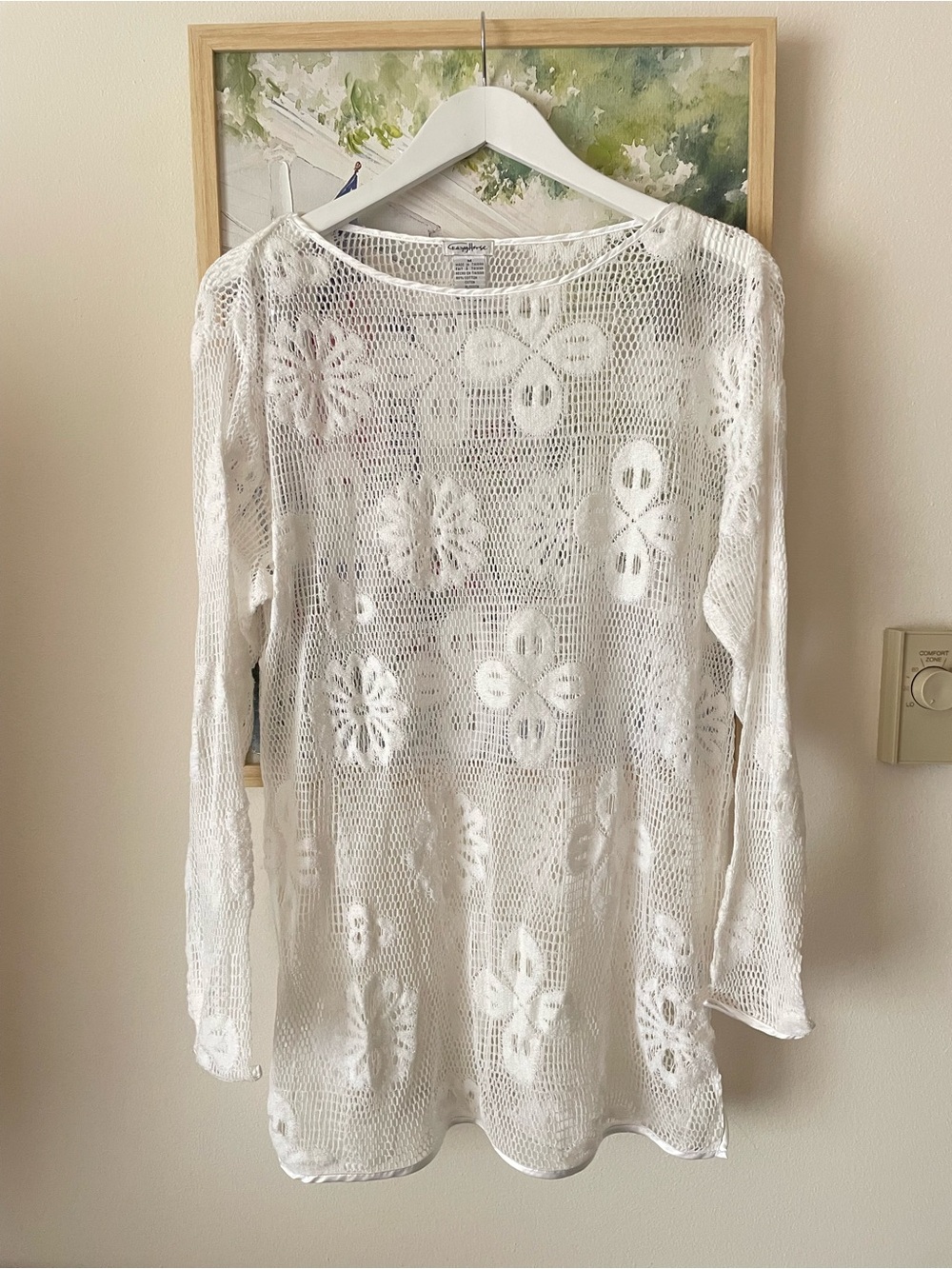 Crazy Horse 90s Y2K Vintage Open Knit Sheer Floral Top Medium